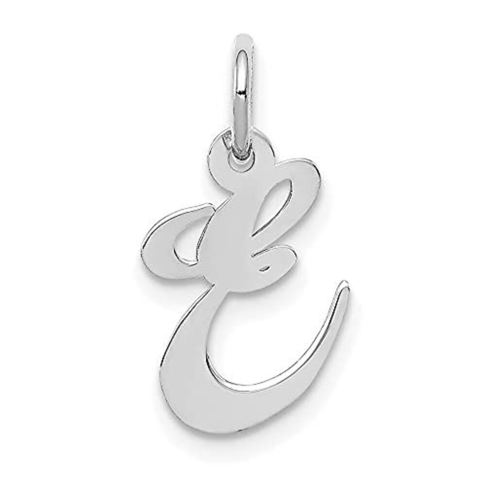 10k White Gold Small Fancy Script Initial E Charm - image 3